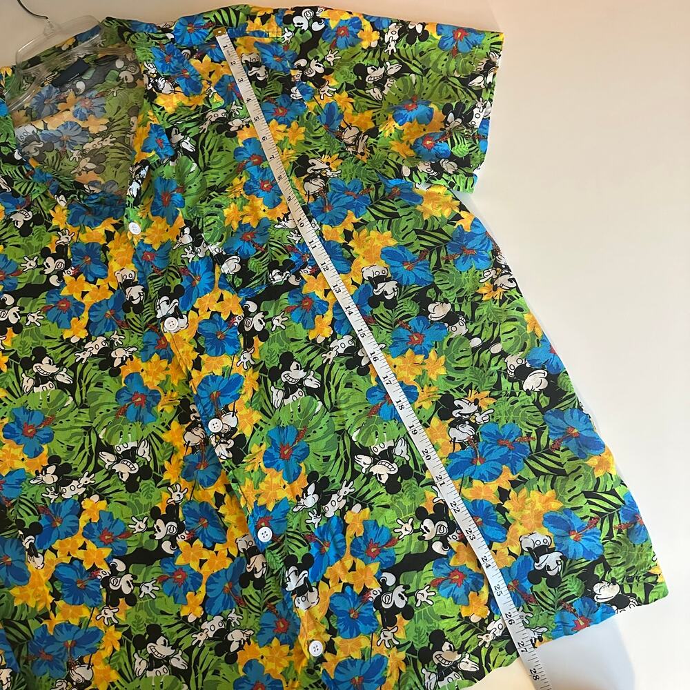 Disney Tropical Mickey Button Shirt Mens Size XXL Green Yellow Floral Hawaiian - Picture 9 of 10